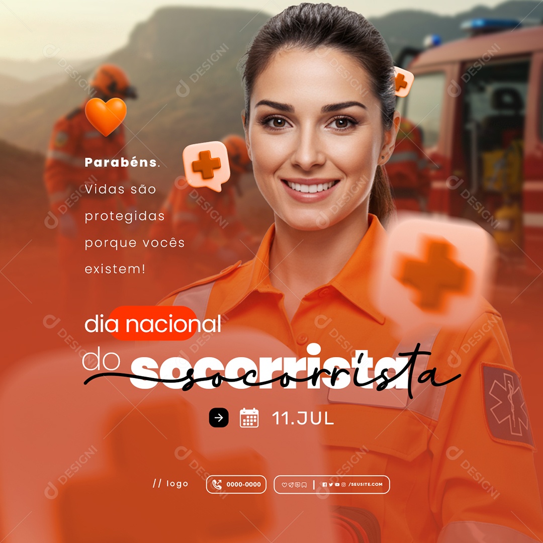 Dia Nacional do Socorrista 11 de Julho Social Media PSD Editável