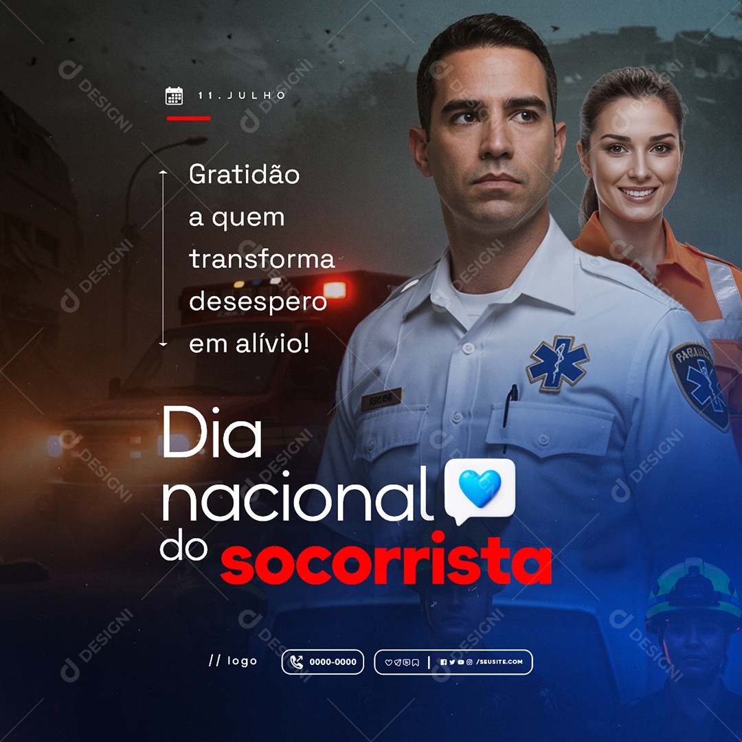 Dia Nacional do Socorrista 11 de Julho Social Media PSD Editável
