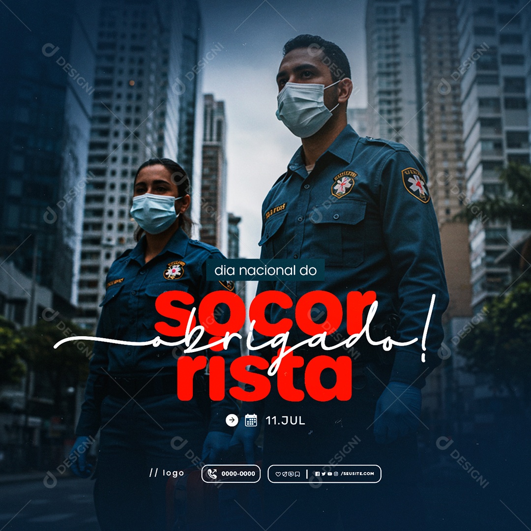 Dia Nacional do Socorrista 11 de Julho Obrigado Social Media PSD Editável