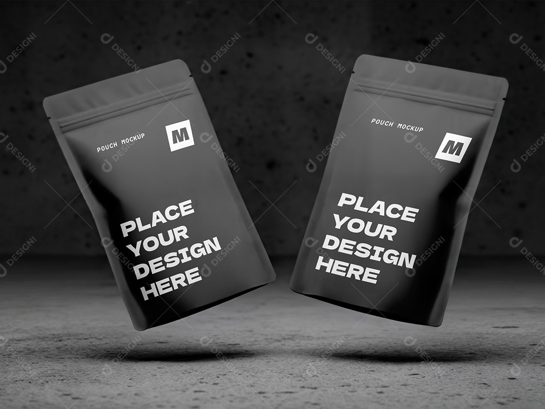 Mockup de Embalagem Pouch Flutuante PSD Editável