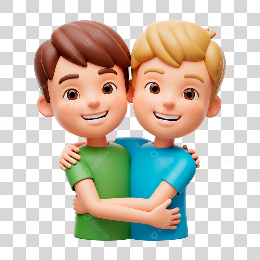 Personagem Meninos Abraçados PNG Transparente
