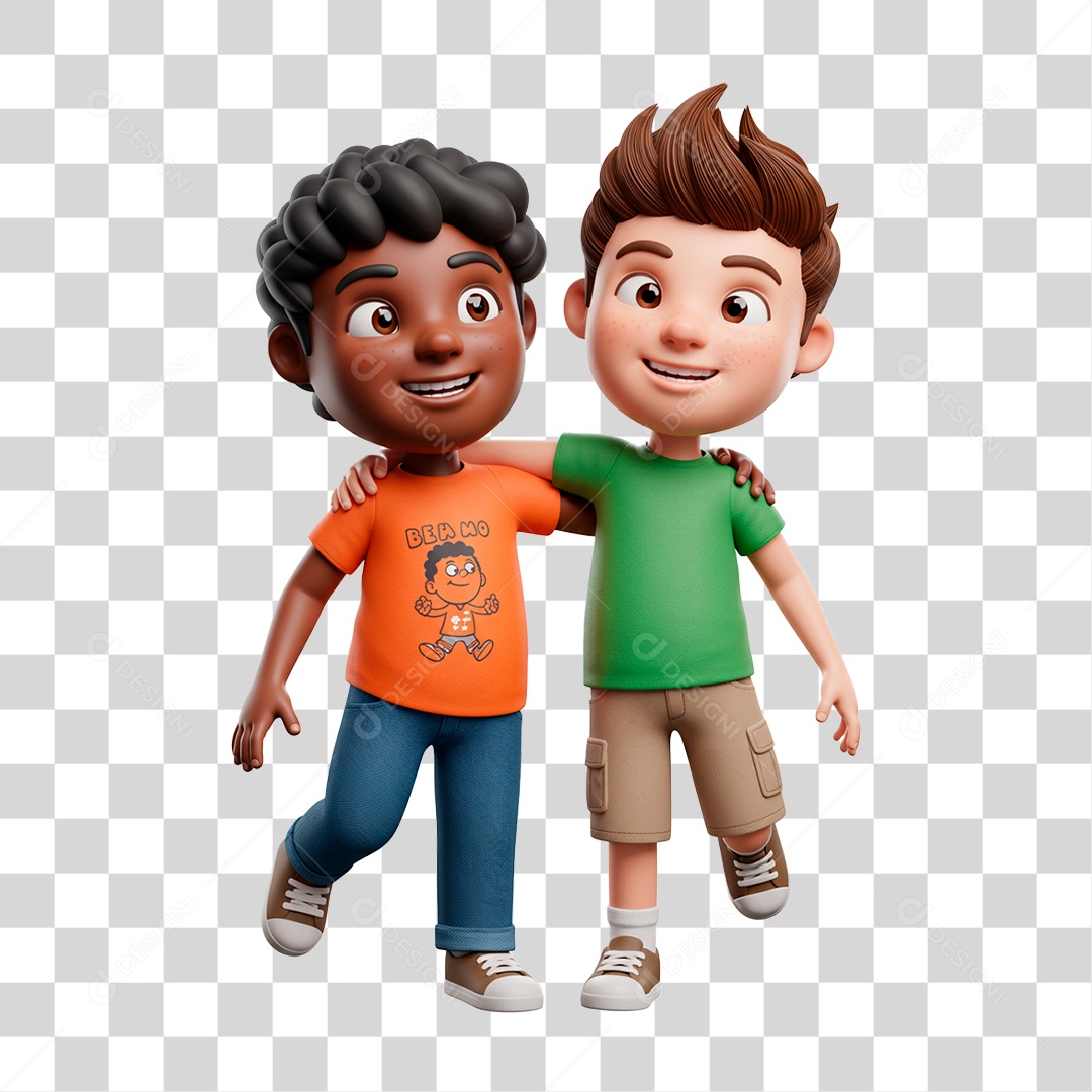 Personagem Meninos Abraçados PNG Transparente