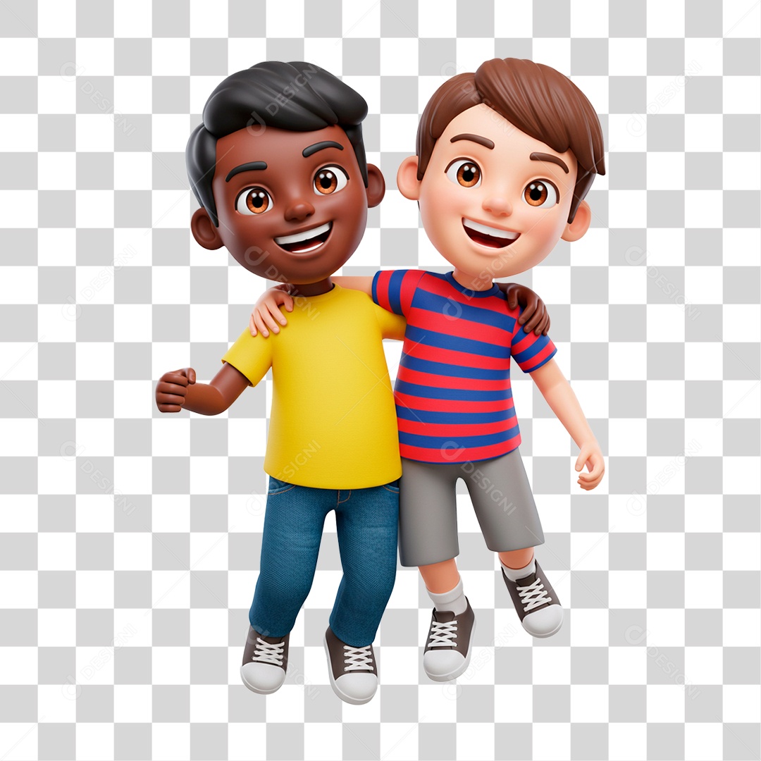 Personagem Meninos Abraçados PNG Transparente
