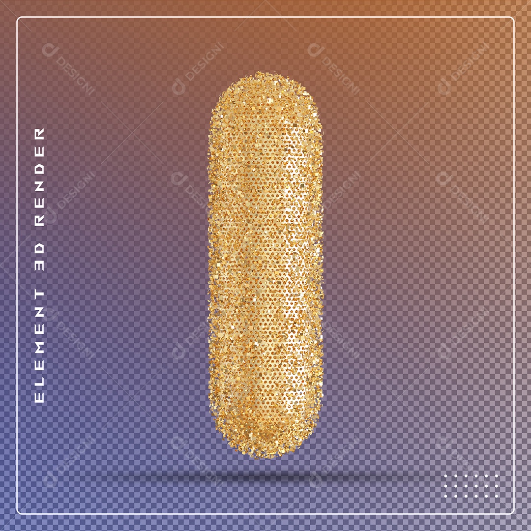Elemento 3D Letra I Dourado Para Composição PSD