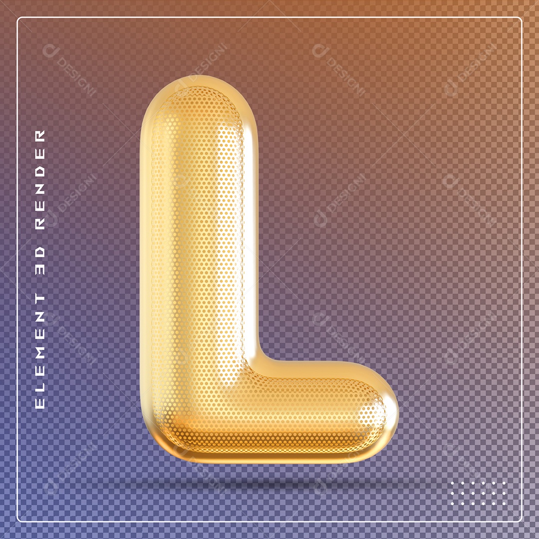 Elemento 3D Letra L Dourado Para Composição PSD