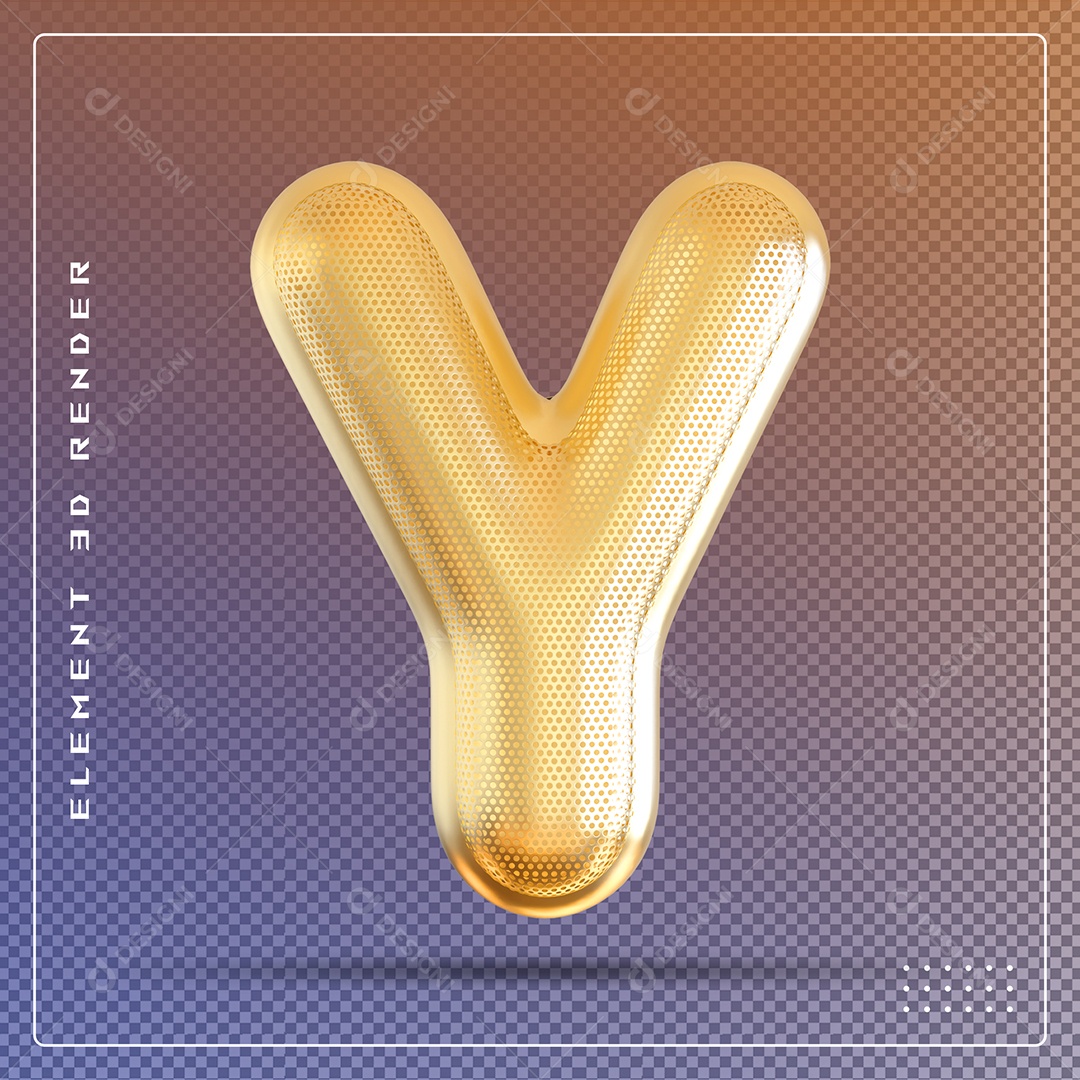 Elemento 3D Letra Y Dourado Para Composição PSD