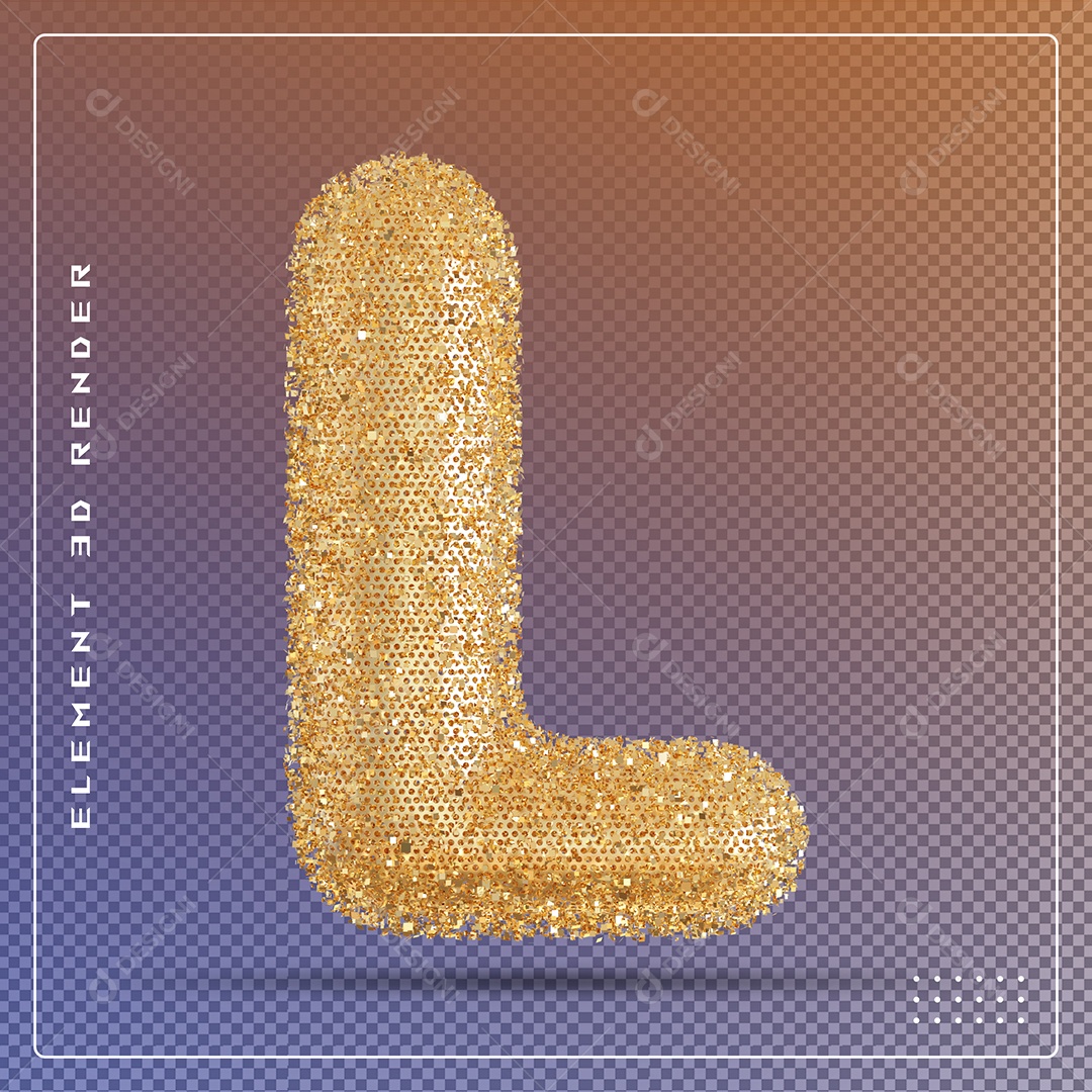 Elemento 3D Letra L Dourado Para Composição PSD