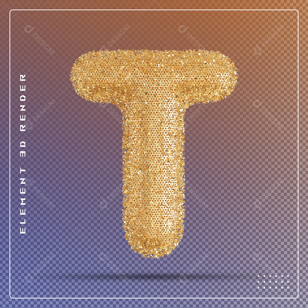 Elemento 3D Letra T Dourado Para Composição PSD
