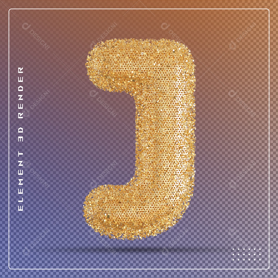 Elemento 3D Letra J Dourado Para Composição PSD