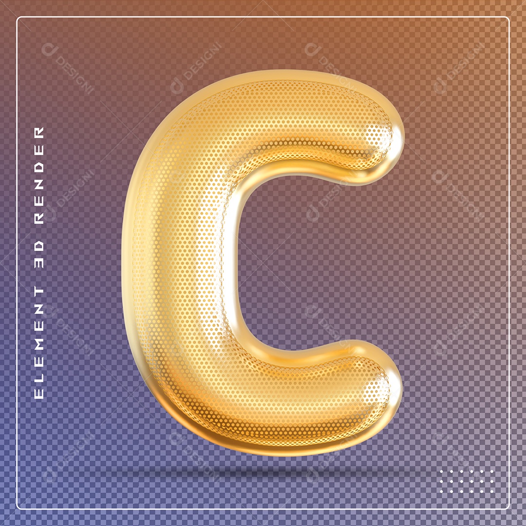 Elemento 3D Letra C Dourado Para Composição PSD