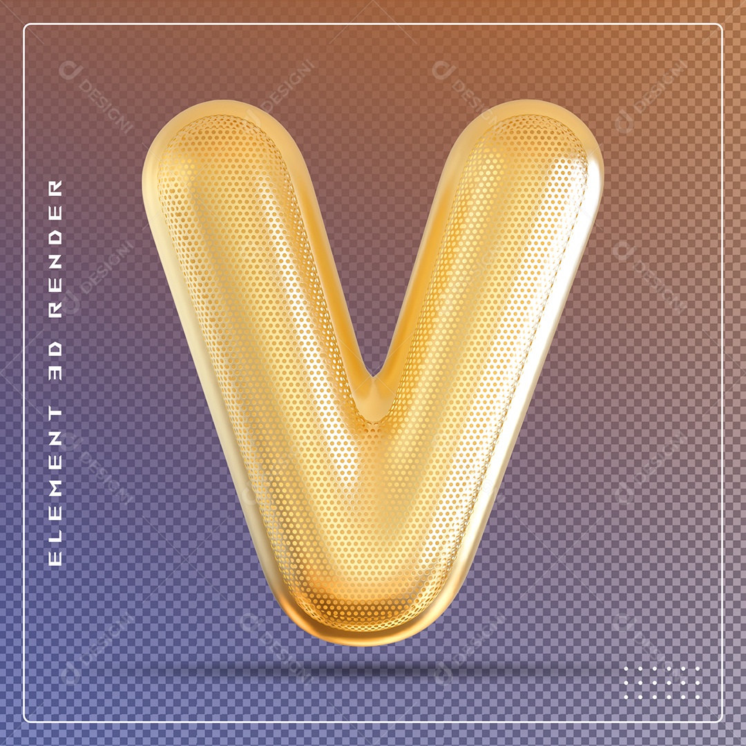 Elemento 3D Letra V Dourado Para Composição PSD