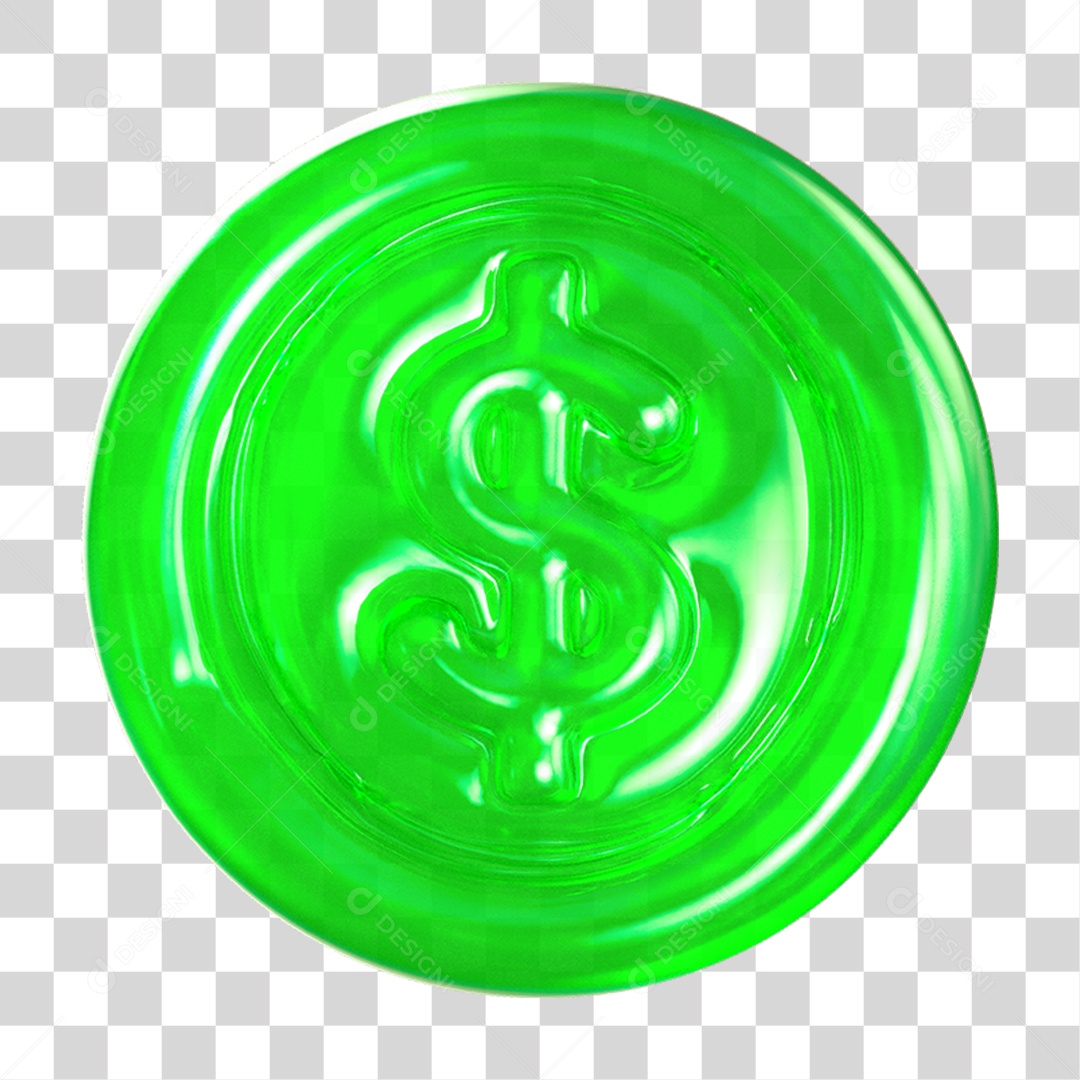 Ícone 3D Moeda com Cifrão PNG Transparente