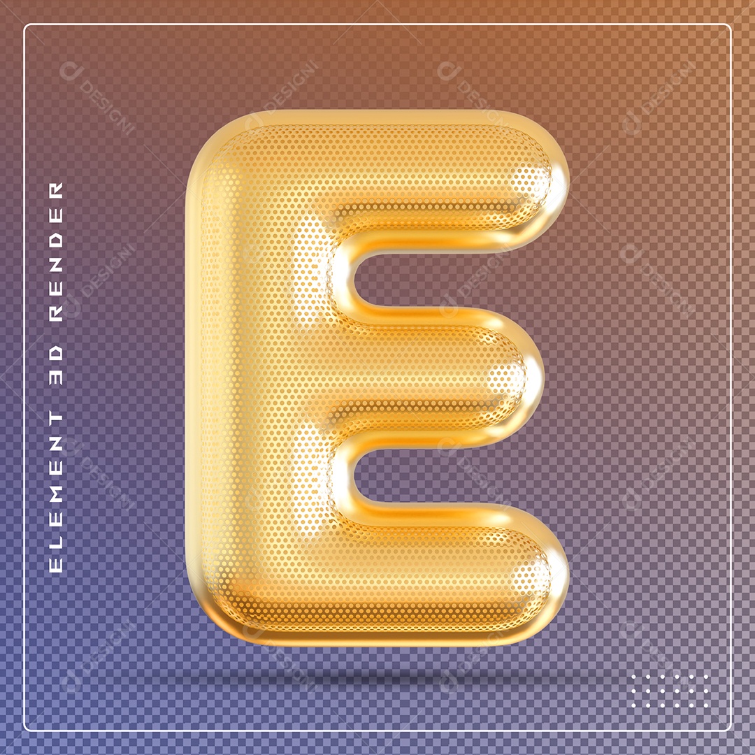 Elemento 3D Letra E Dourado Para Composição PSD
