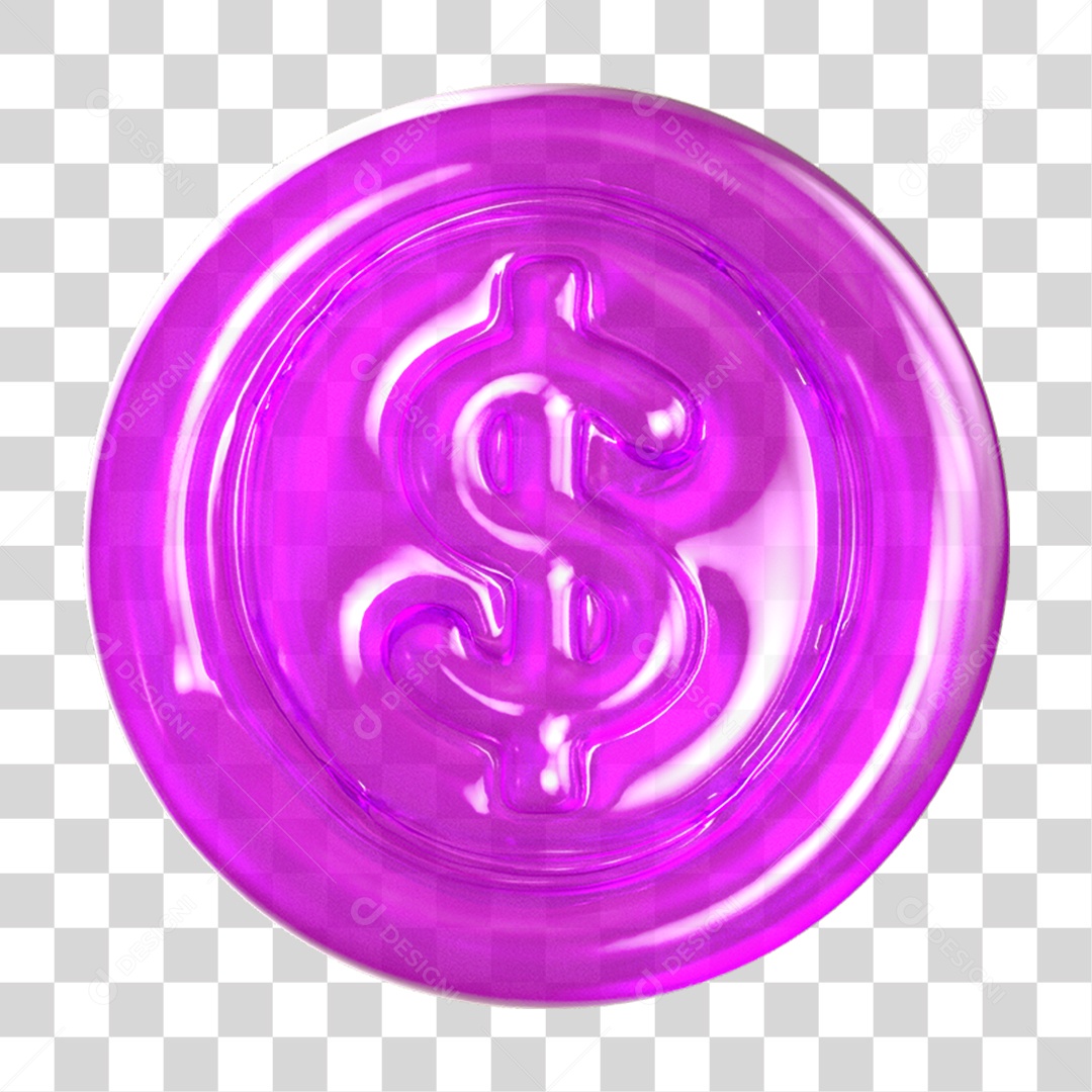 Ícone 3D Moeda com Cifrão PNG Transparente