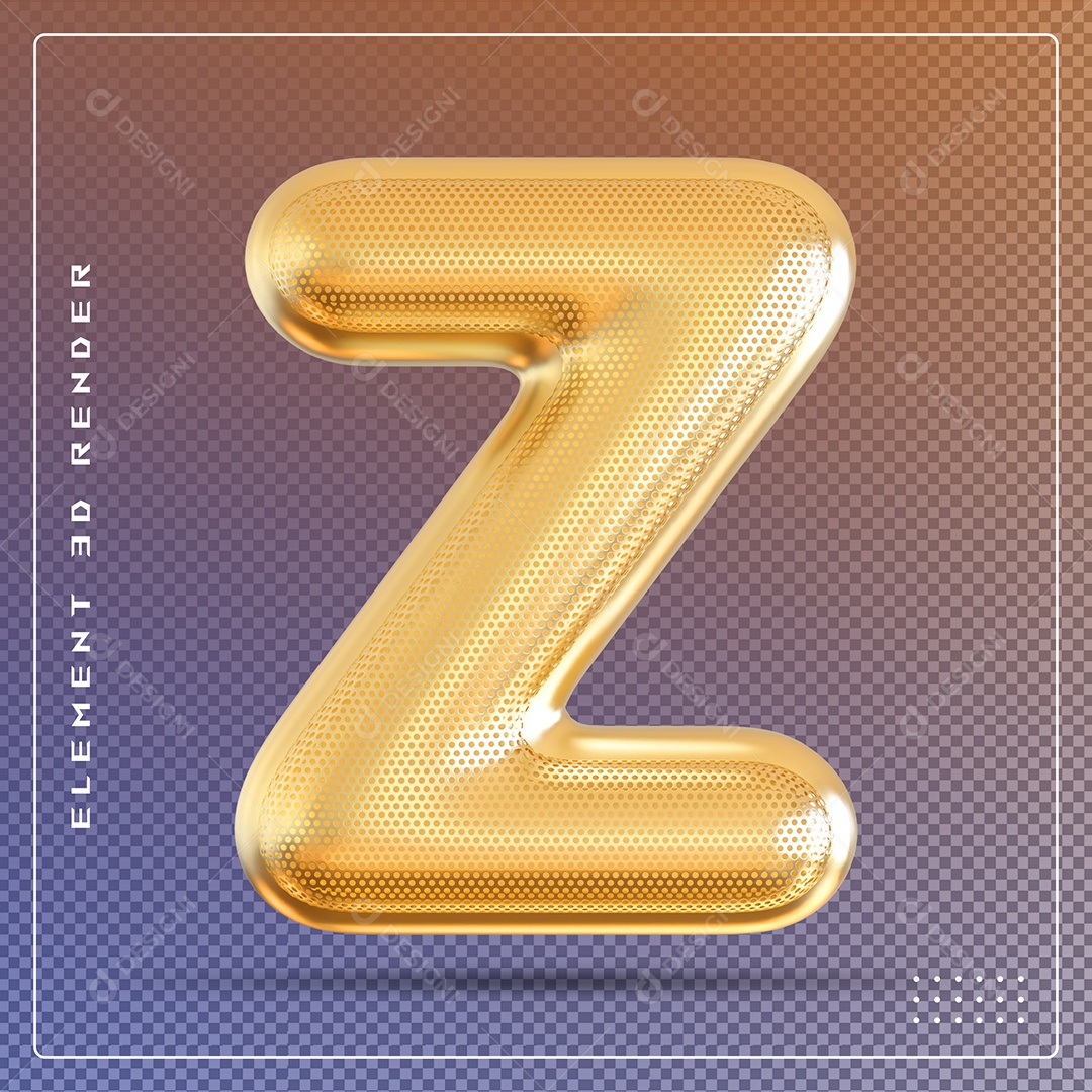 Elemento 3D Letra Z Dourado Para Composição PSD