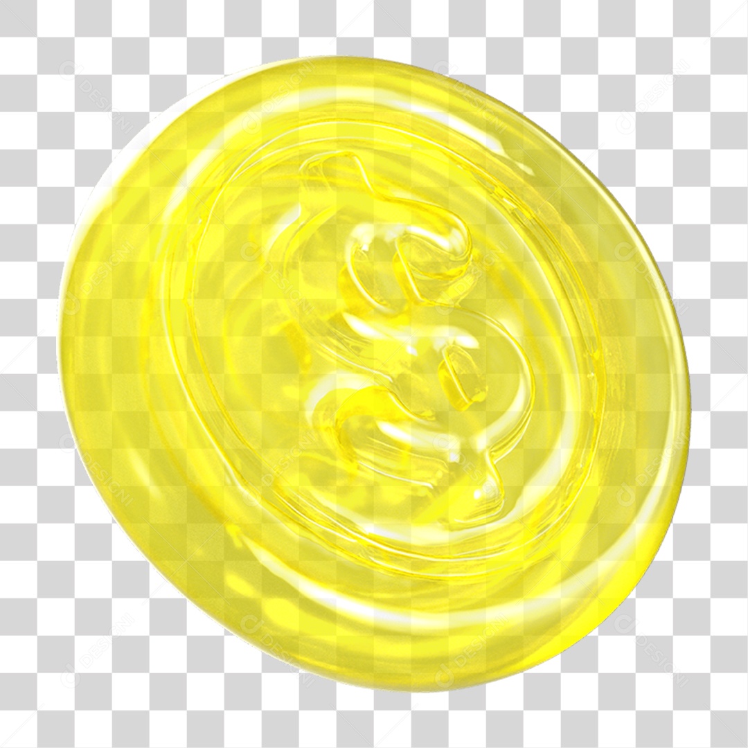 Ícone 3D Moeda com Cifrão PNG Transparente