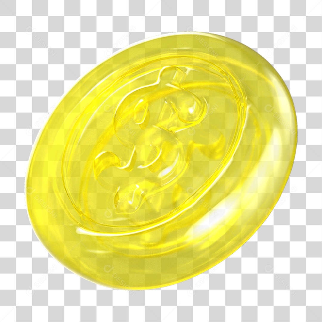 Ícone 3D Moeda com Cifrão PNG Transparente