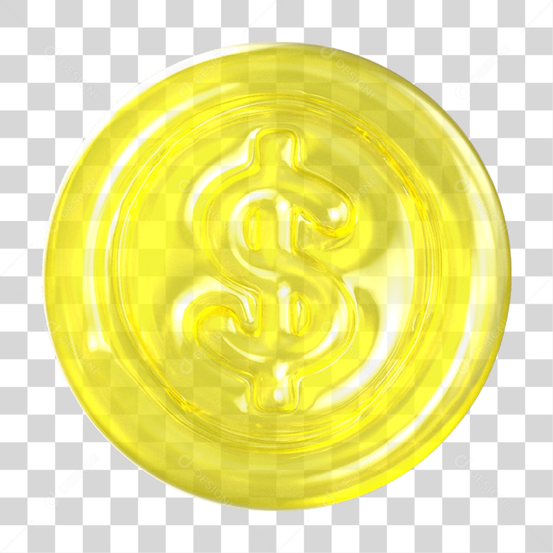 Ícone 3D Moeda com Cifrão PNG Transparente