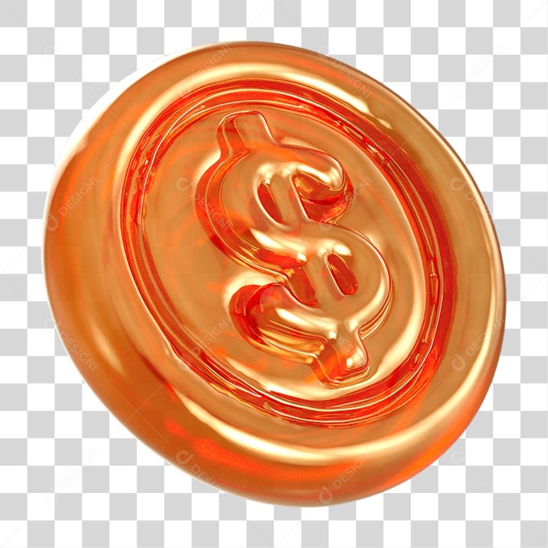 Ícone 3D Moeda com Cifrão PNG Transparente