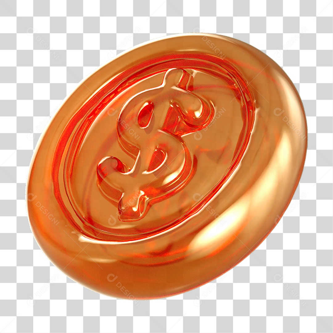 Ícone 3D Moeda com Cifrão PNG Transparente