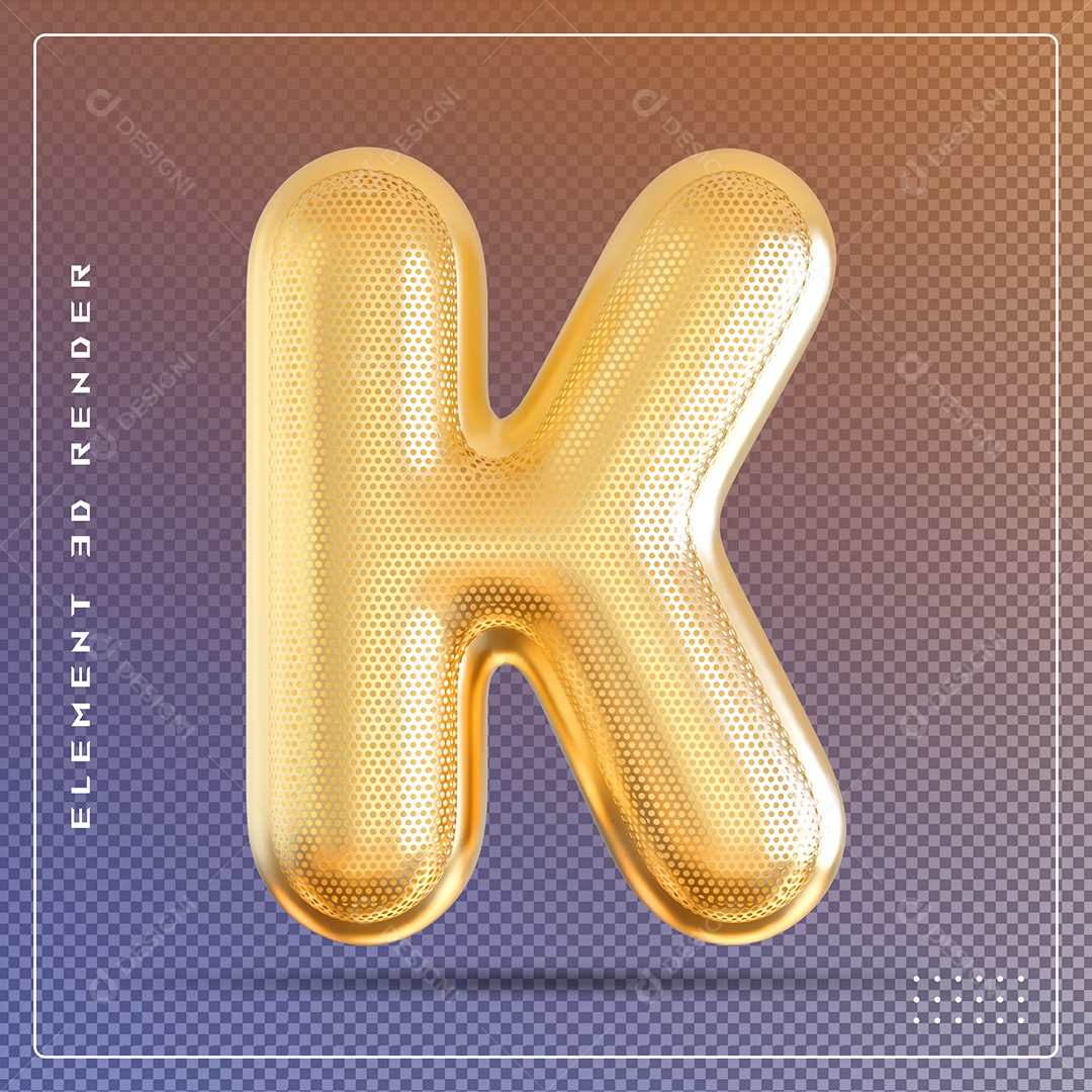 Elemento 3D Letra K Dourado Para Composição PSD