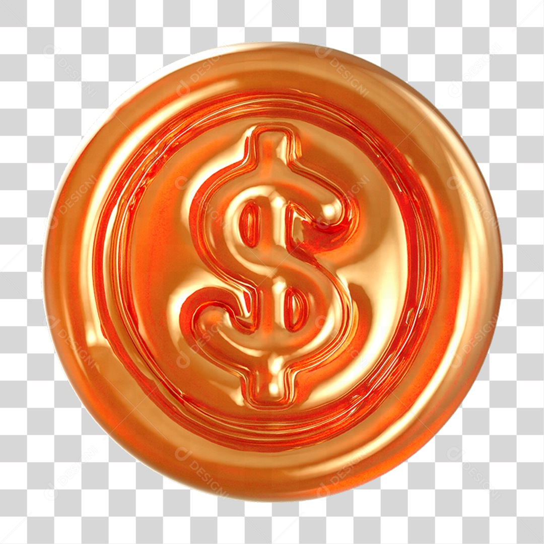 Ícone 3D Moeda com Cifrão PNG Transparente