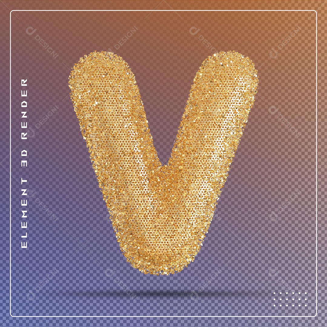 Elemento 3D Letra V Dourado Para Composição PSD