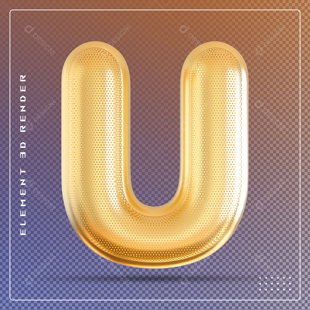 Elemento 3D Letra U Dourado Para Composição PSD