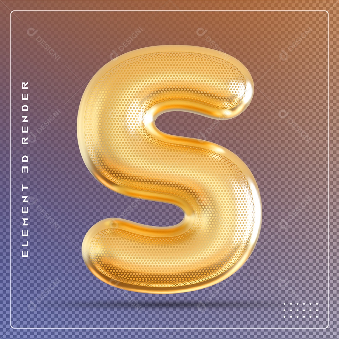 Elemento 3D Letra S Dourado Para Composição PSD
