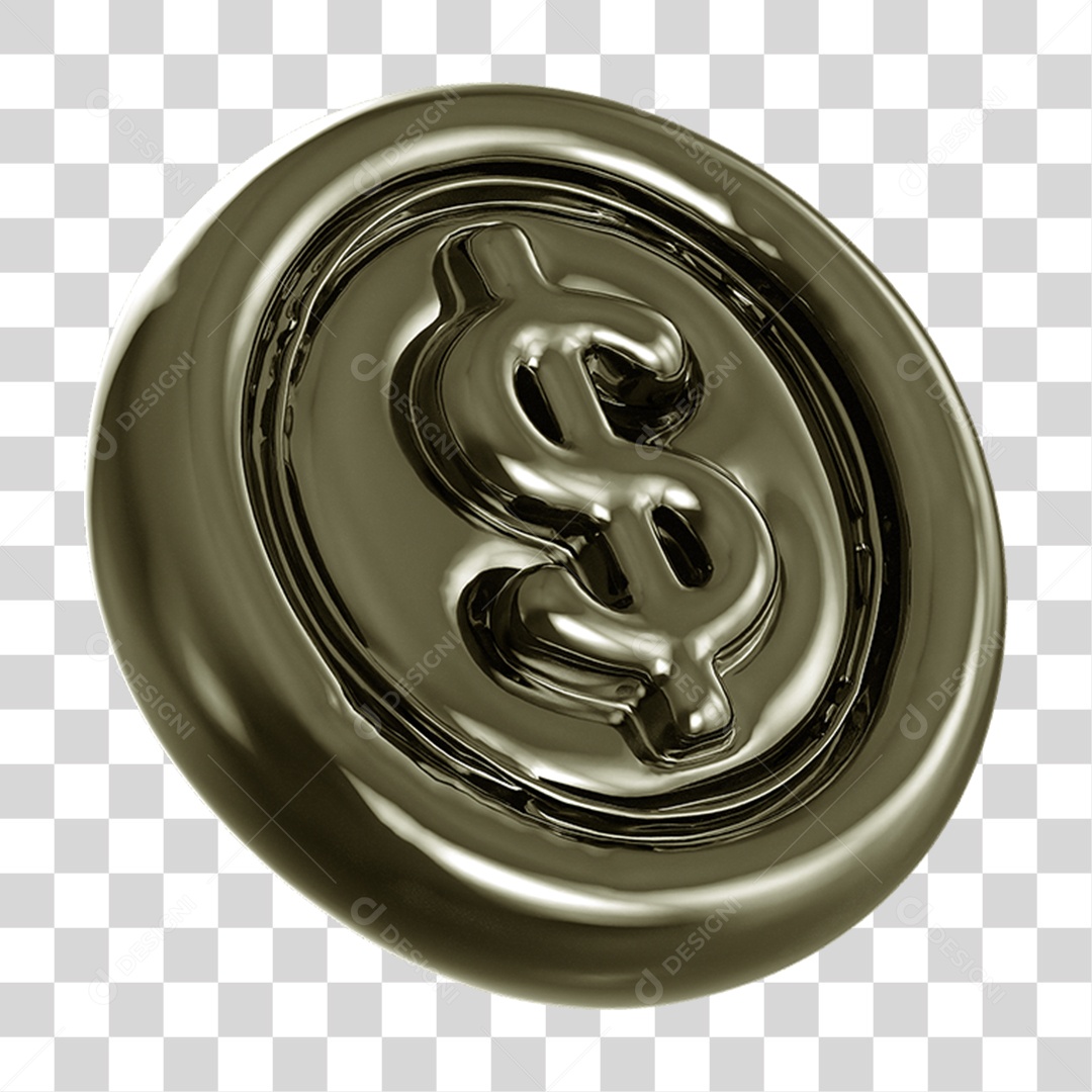 Ícone 3D Moeda com Cifrão PNG Transparente