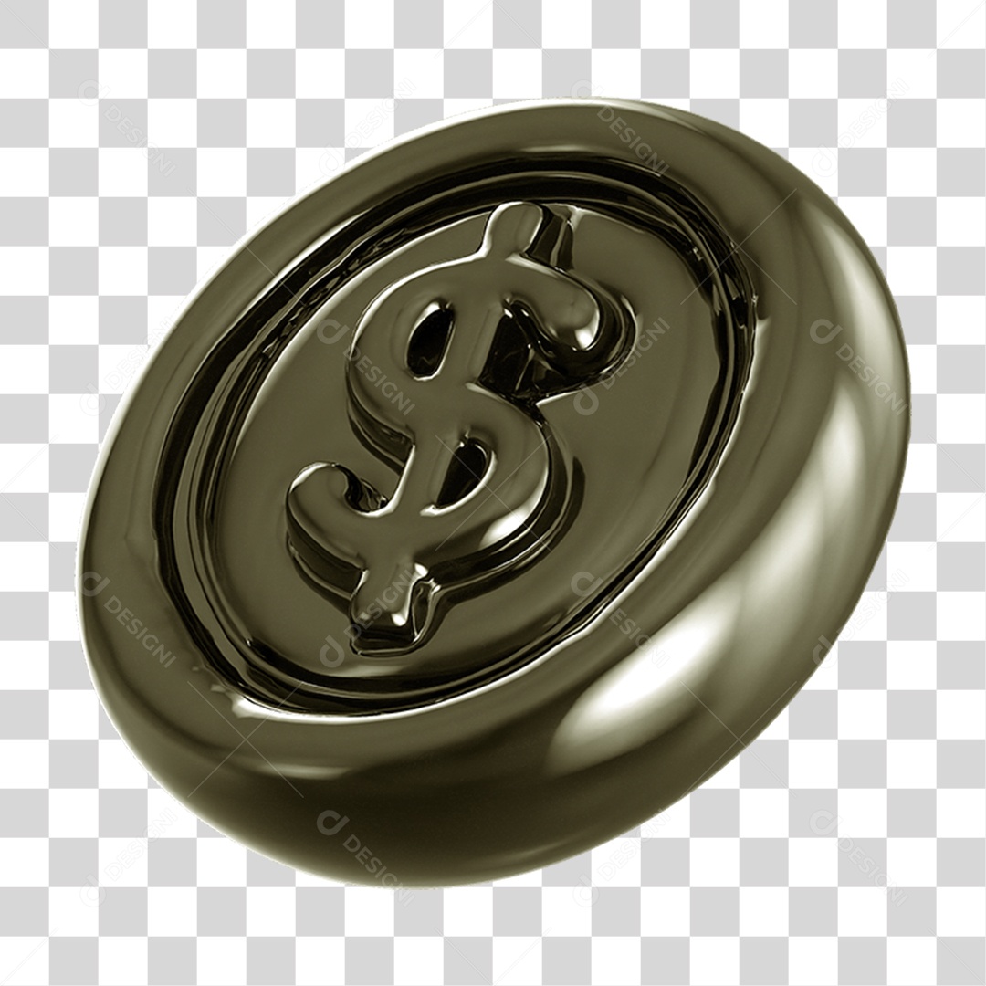 Ícone 3D Moeda com Cifrão PNG Transparente