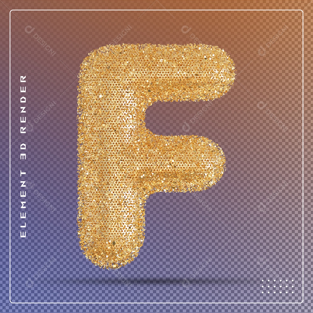 Elemento 3D Letra F Dourado Para Composição PSD