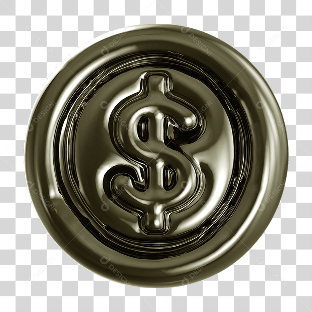 Ícone 3D Moeda com Cifrão PNG Transparente