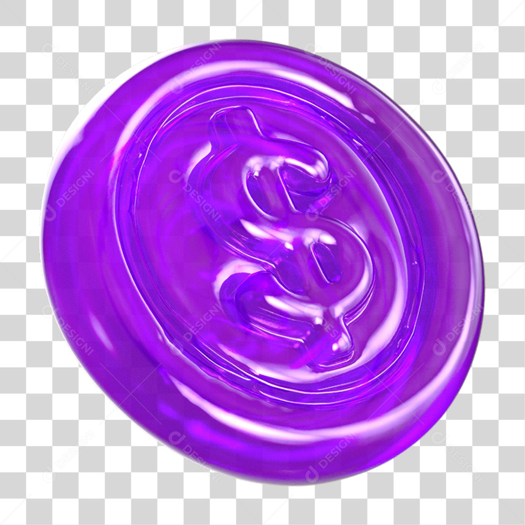 Ícone 3D Moeda com Cifrão PNG Transparente