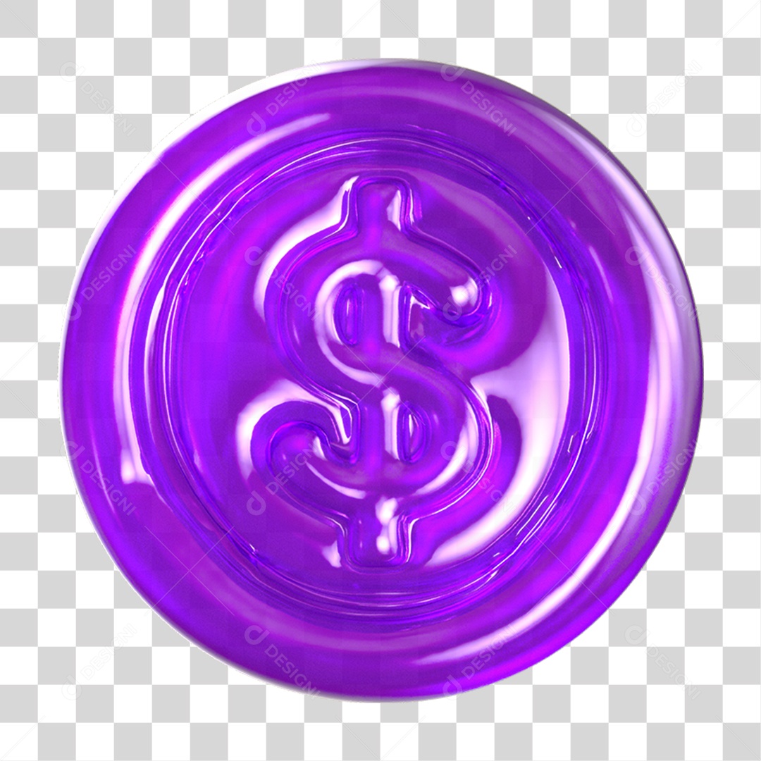 Ícone 3D Moeda com Cifrão PNG Transparente