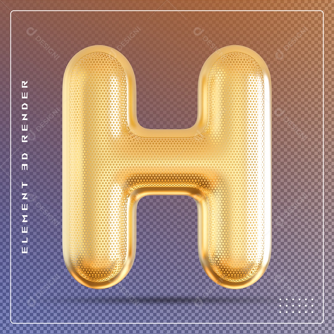 Elemento 3D Letra H Dourado Para Composição PSD