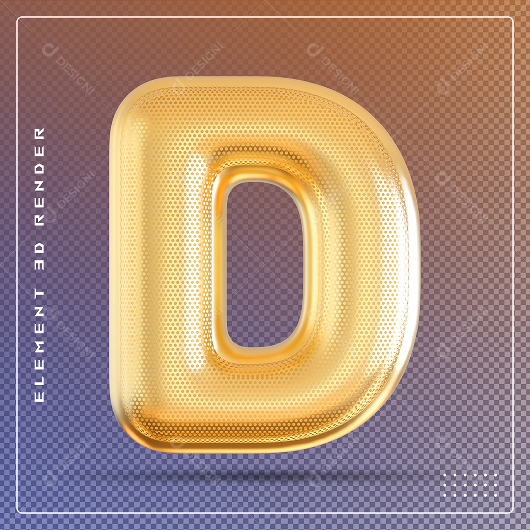 Elemento 3D Letra D Dourado Para Composição PSD