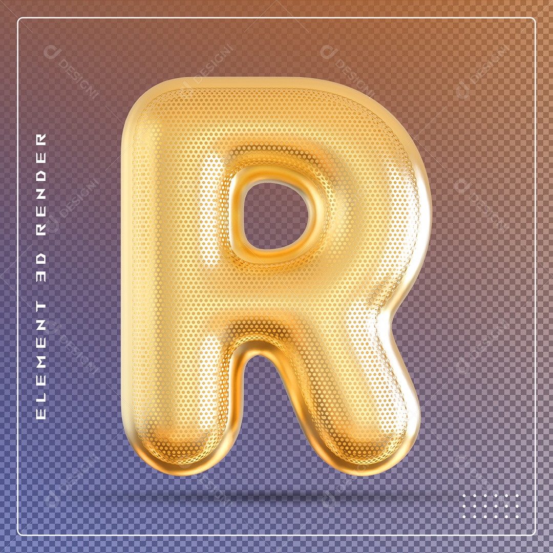 Elemento 3D Letra R Dourado Para Composição PSD