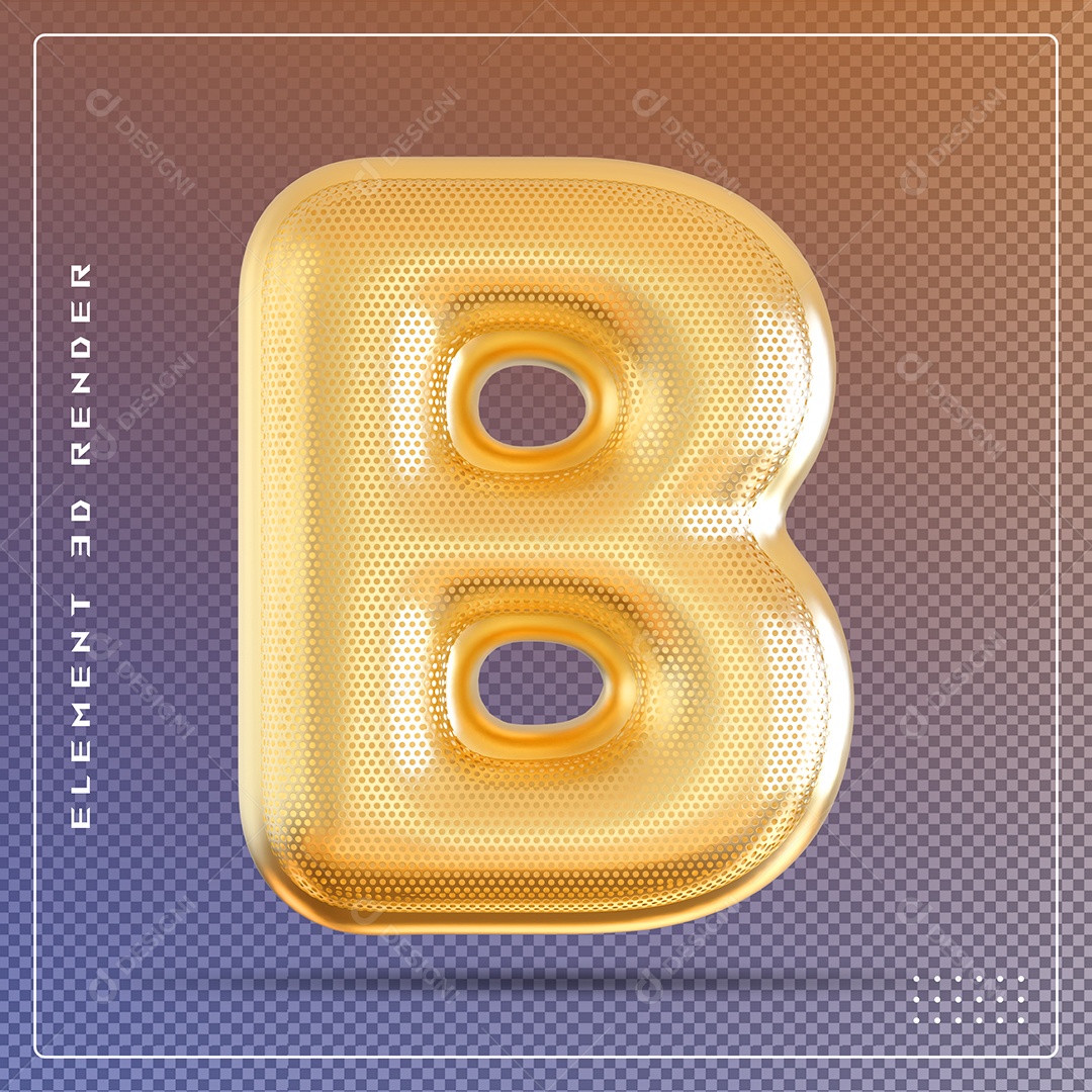 Elemento 3D Letra B Dourado Para Composição PSD