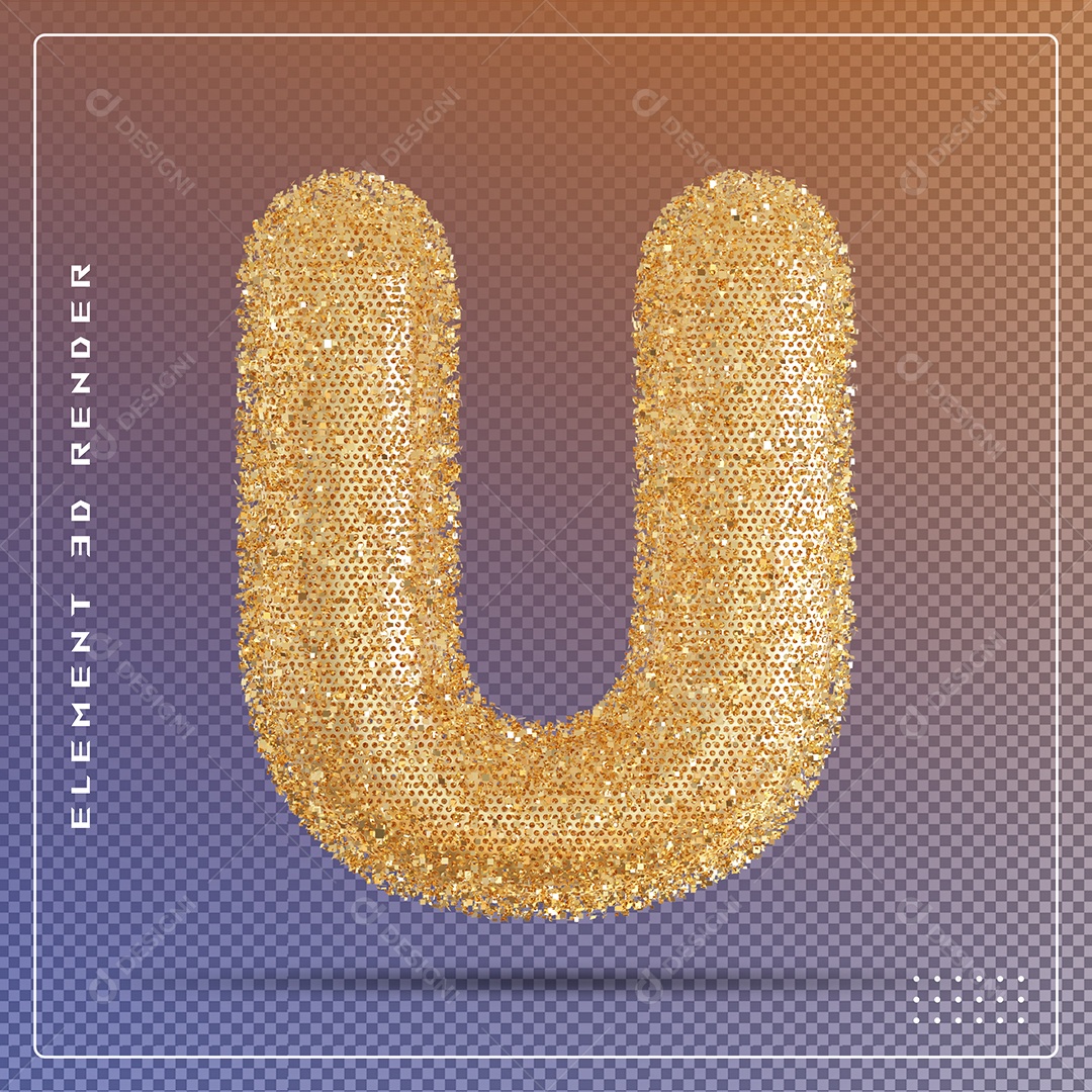 Elemento 3D Letra U Dourado Para Composição PSD