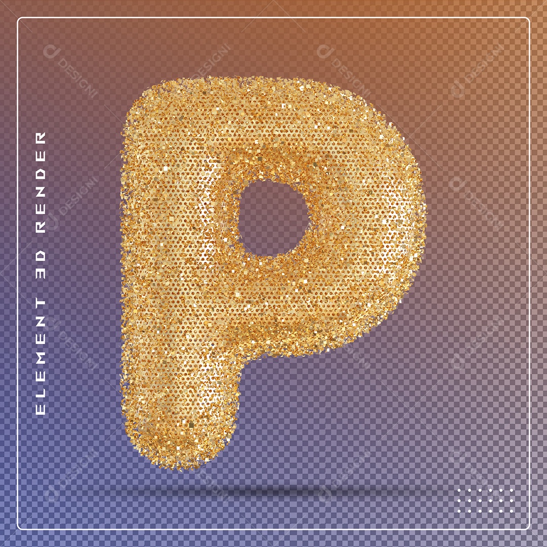 Elemento 3D Letra P Dourado Para Composição PSD