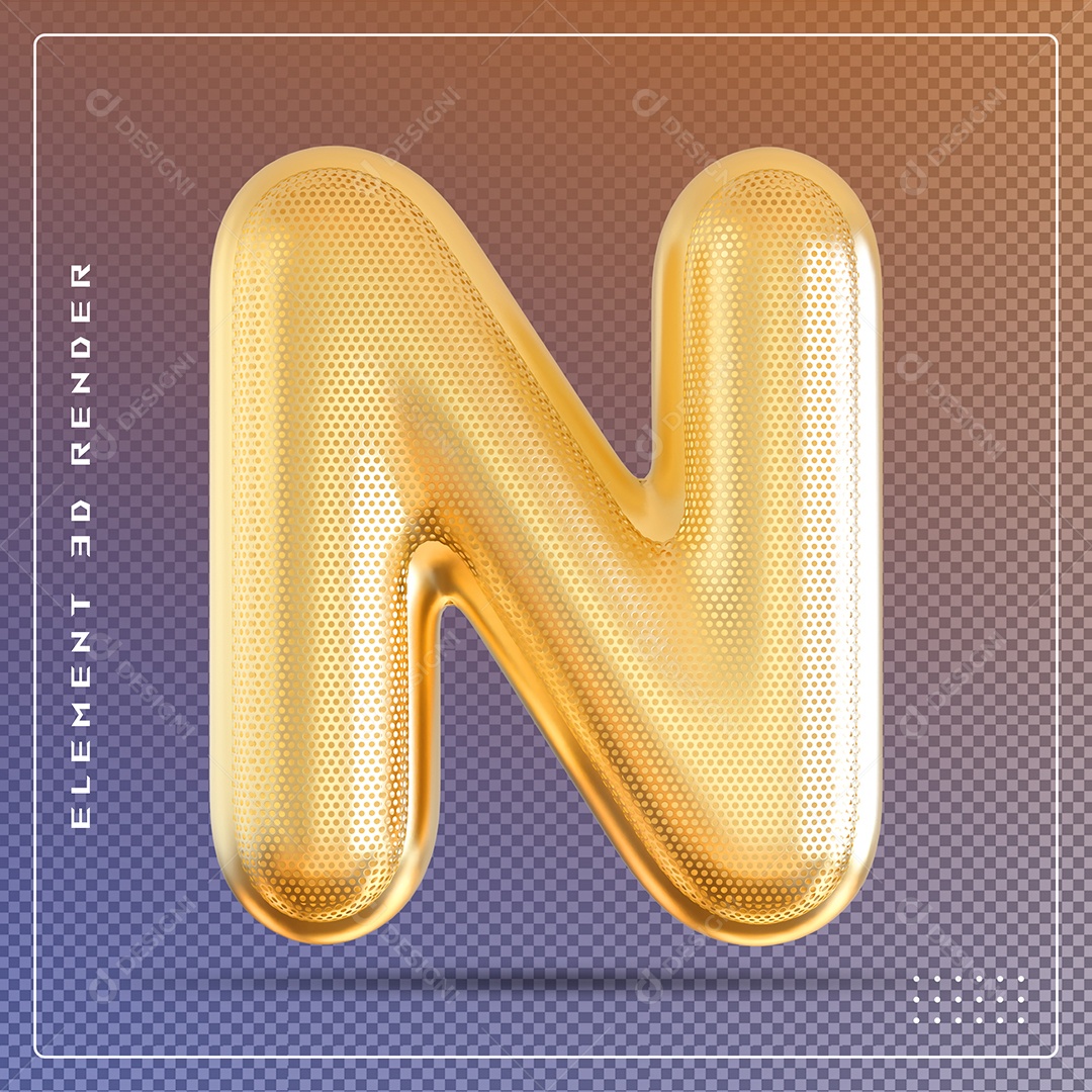 Elemento 3D Letra N Dourado Para Composição PSD