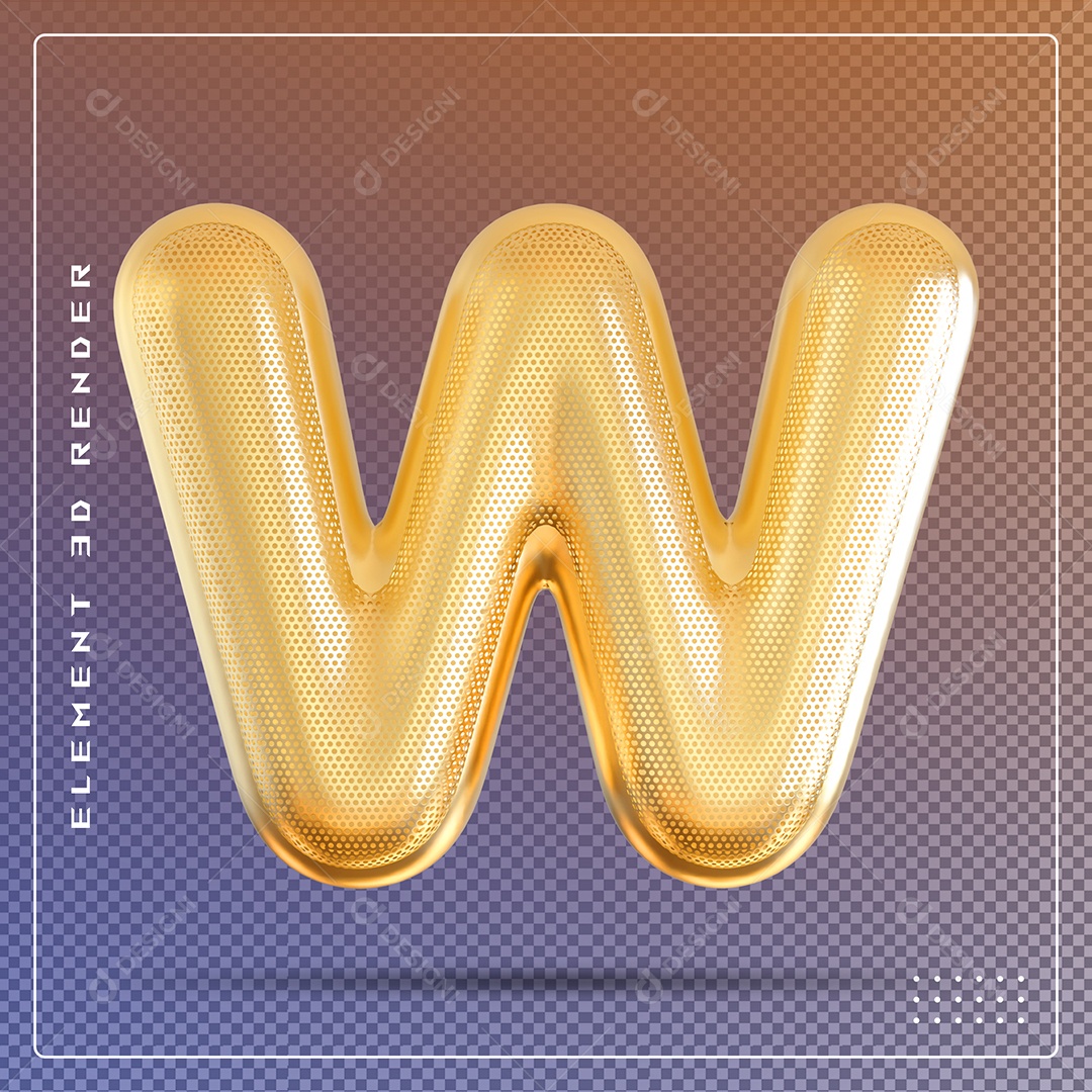 Elemento 3D Letra W Dourado Para Composição PSD