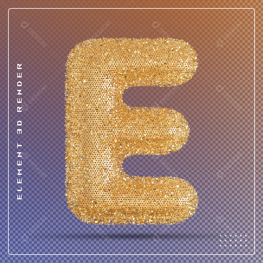 Elemento 3D Letra E Dourado Para Composição PSD