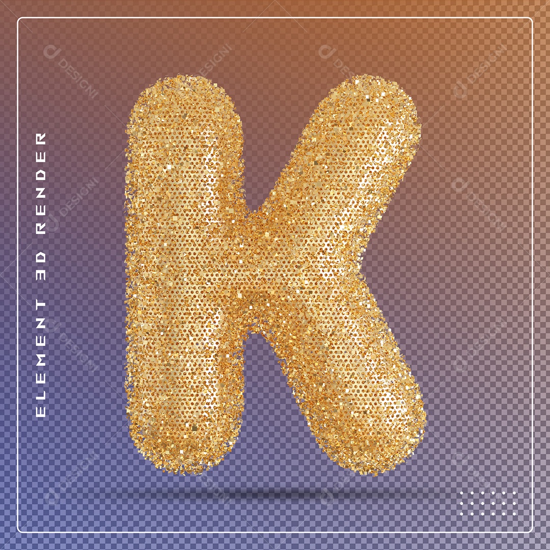 Elemento 3D Letra K Dourado Para Composição PSD