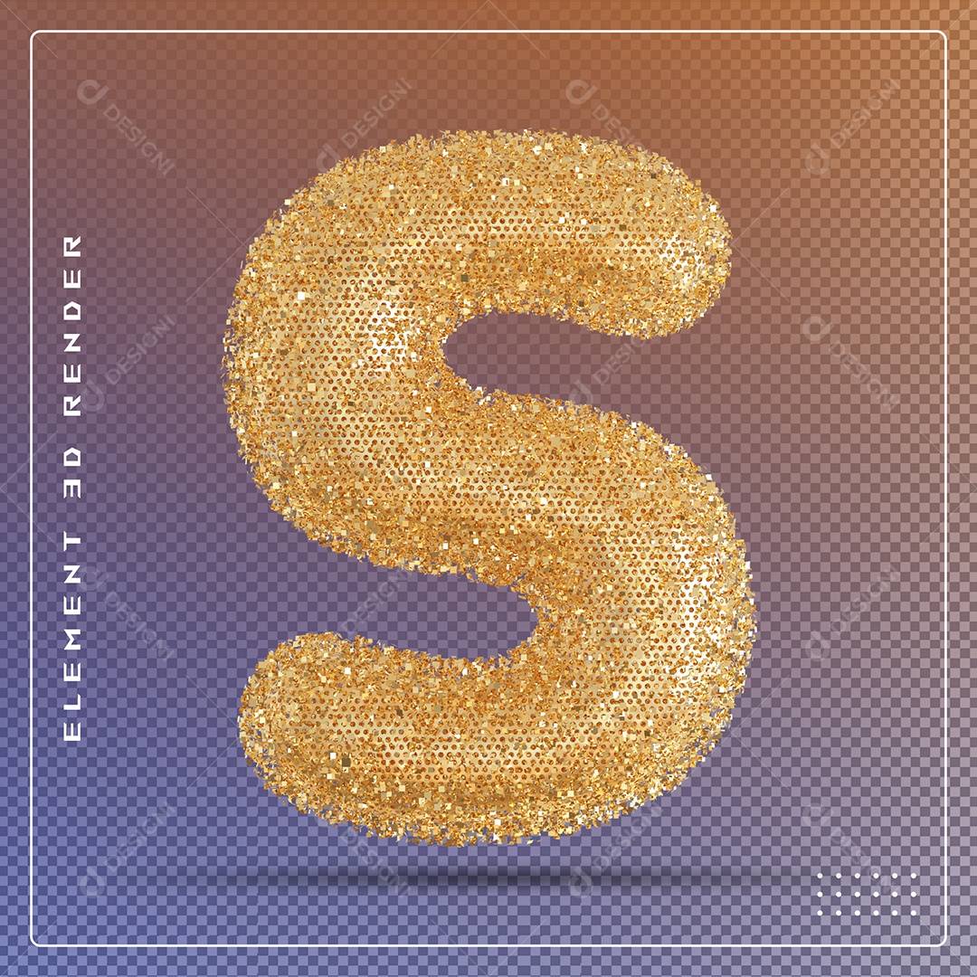 Elemento 3D Letra S Dourado Para Composição PSD
