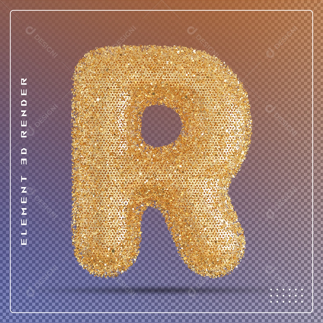 Elemento 3D Letra R Dourado Para Composição PSD