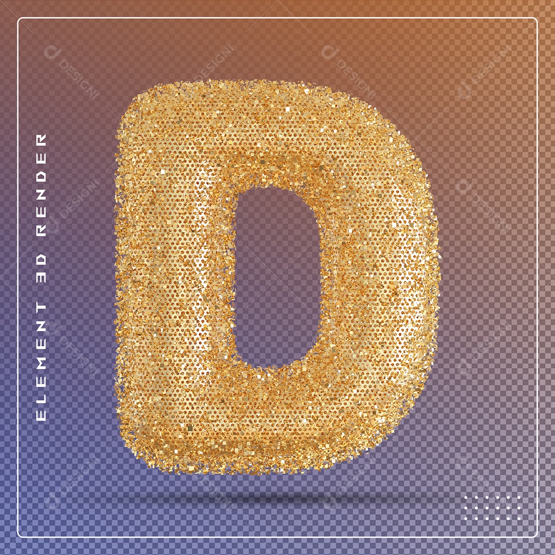 Elemento 3D Letra D Dourado Para Composição PSD