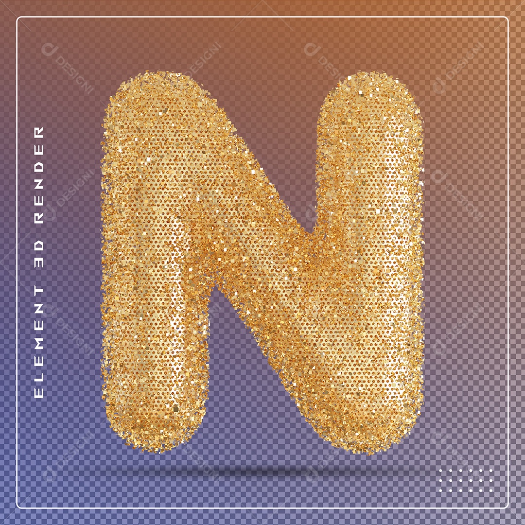 Elemento 3D Letra N Dourado Para Composição PSD