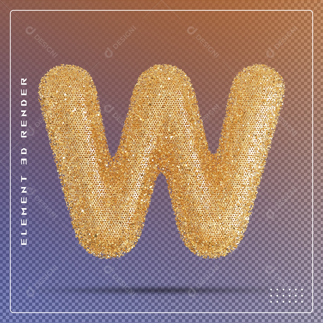 Elemento 3D Letra W Dourado Para Composição PSD
